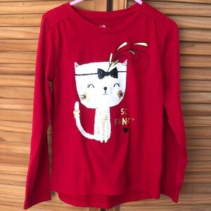 Charming Red Cat Graphic Long Sleeve Tee